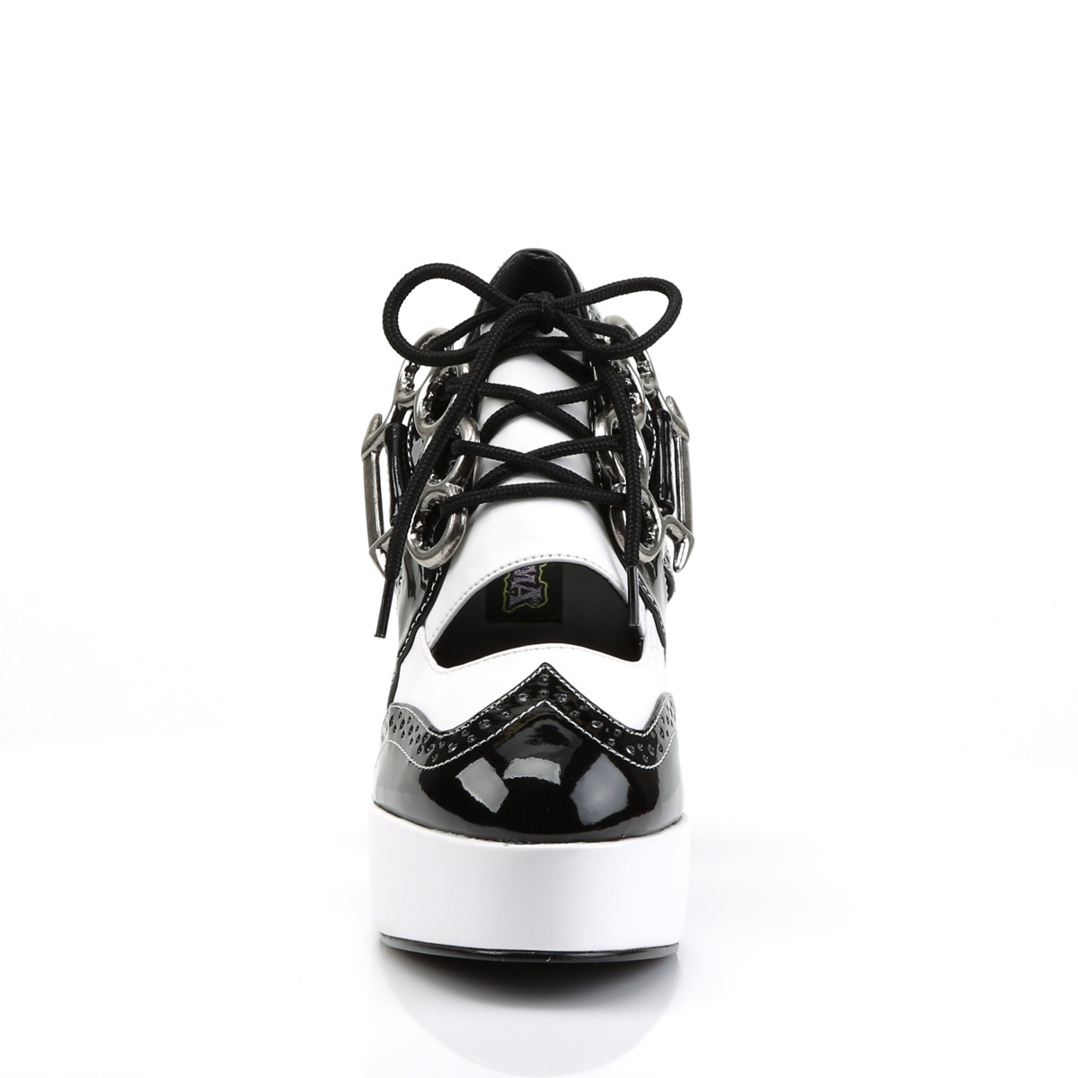 Funtasma Gangster-15 BW - Lesklé černé kotníkové boty na platformě s vysokými širokými podpatky