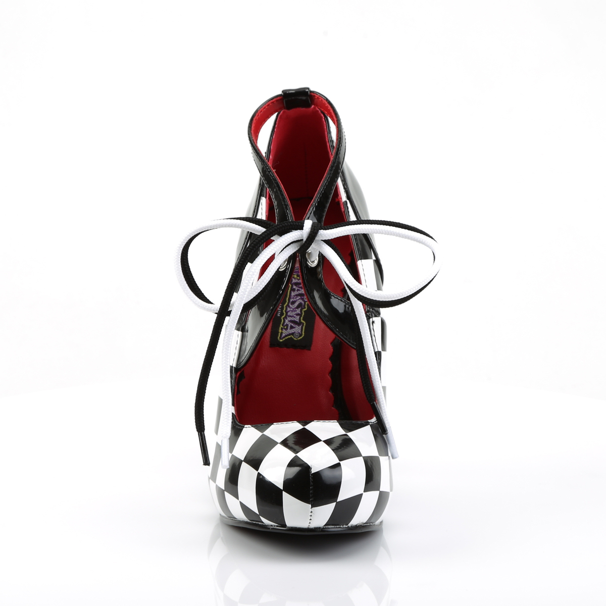 Funtasma Harlequin-03 BW - Lesklé černé lodičky s páskem bez platformy na vysokém podpatku