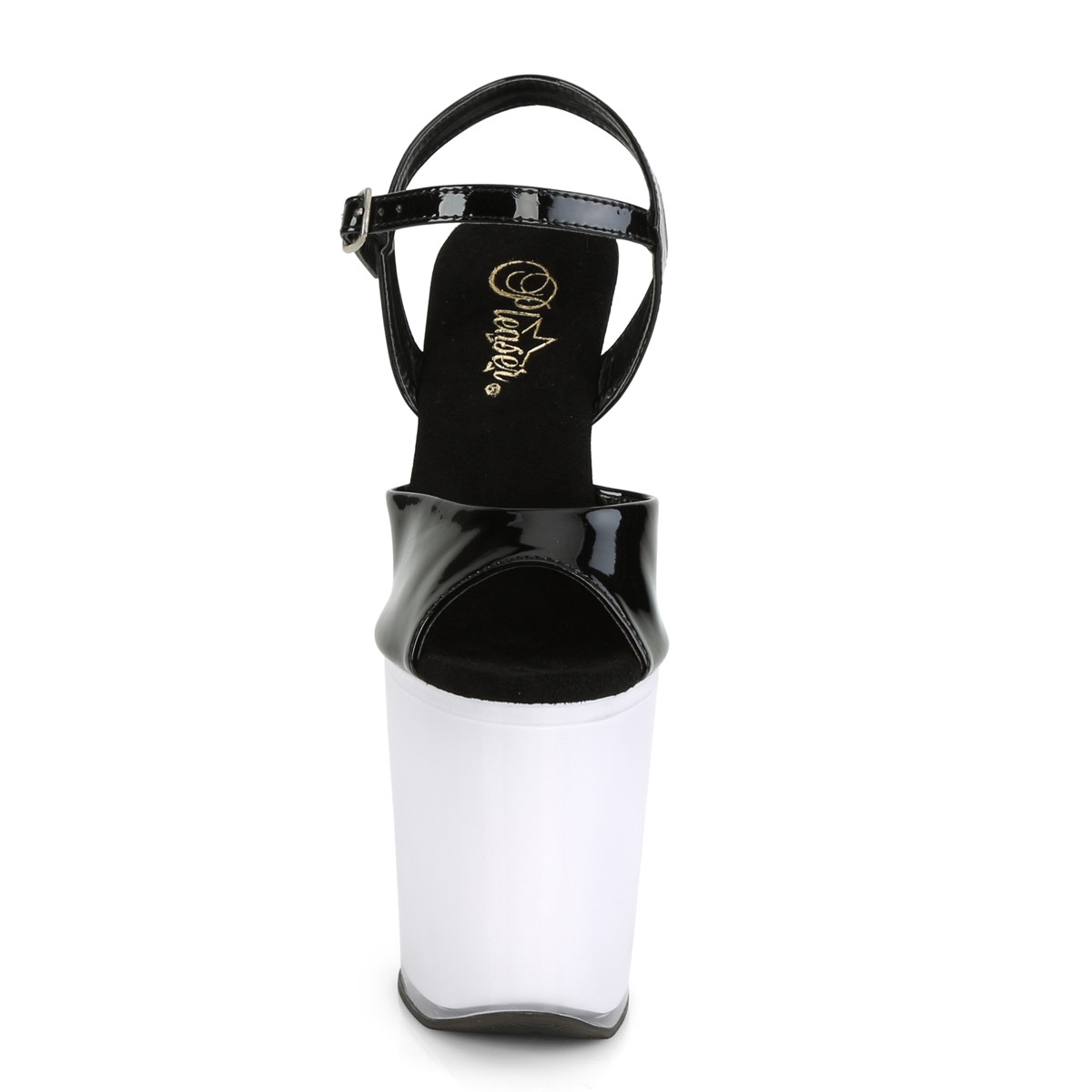 Pleaser Illuminator-809 B/WGLOW - Lesklé černé svítící sandály na vysoké platformě