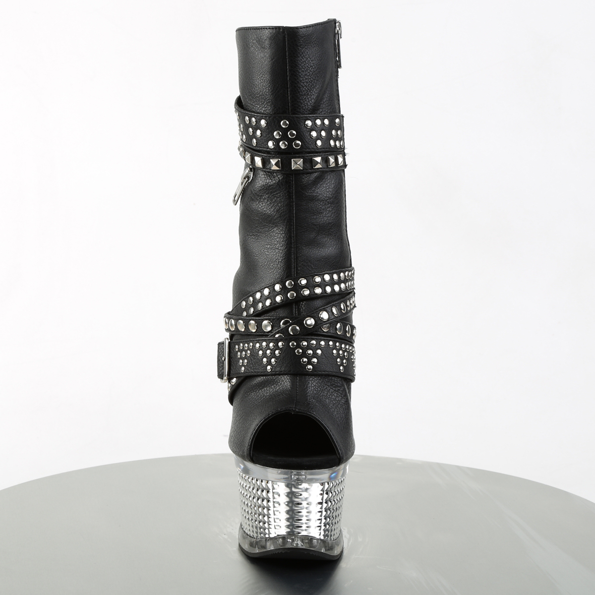 Pleaser Illusion-1015 BPU/SCH - Černé kozačky s otevřenou špičkou na platformě s vysokými podpatky