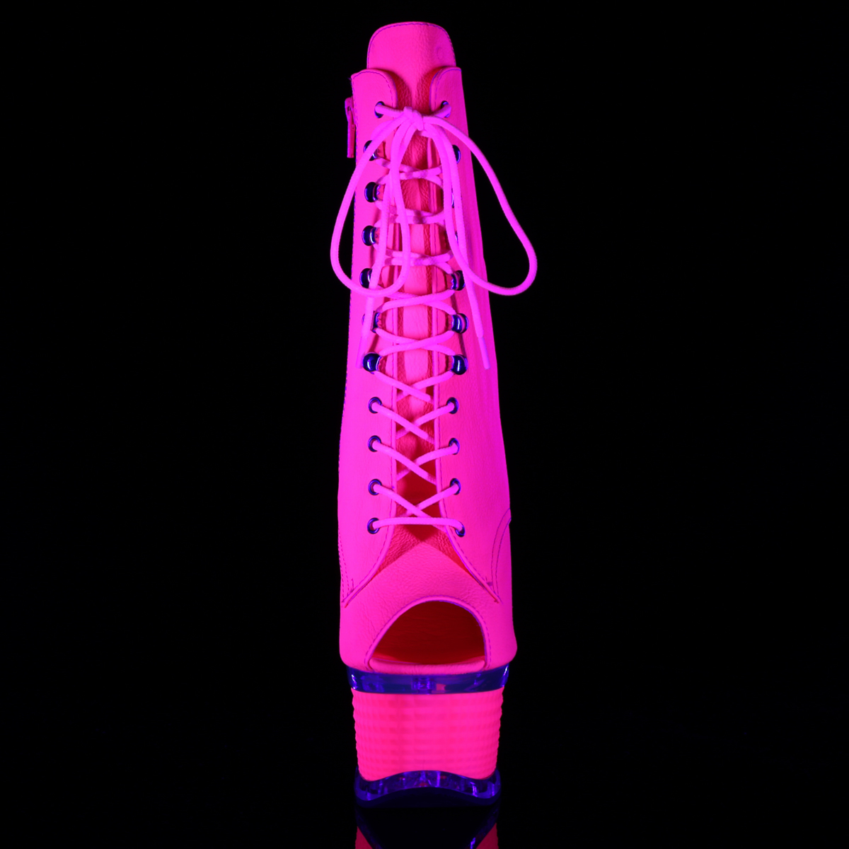 Pleaser Illusion-1021 NHPU/M - Růžové kotníkové kozačky na platformě s vysokými podpatky