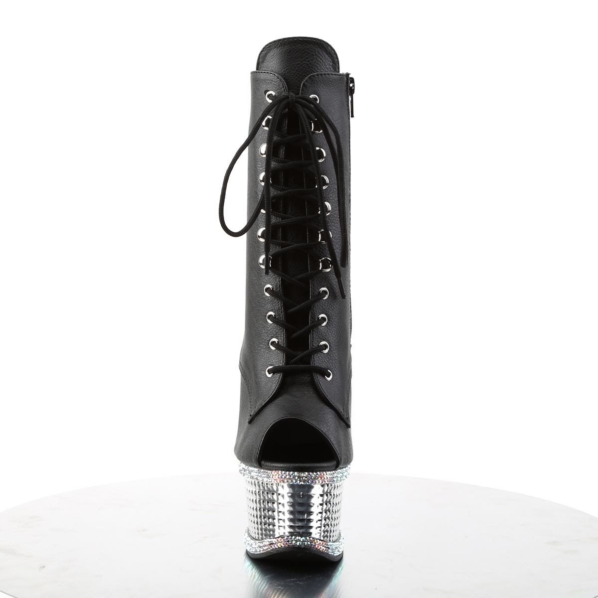 Pleaser Illusion-1021RS BPU/SCH - Černé kotníkové kozačky na platformě s vysokými podpatky