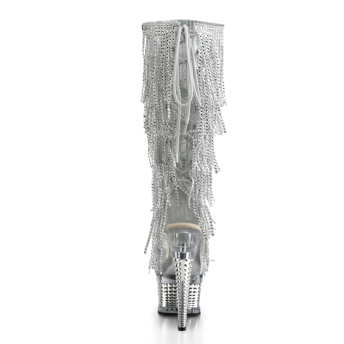 Pleaser Illusion-2017RSF STPU/SCH - Stříbrné kozačky s otevřenou špičkou na platformě s vysokými podpatky