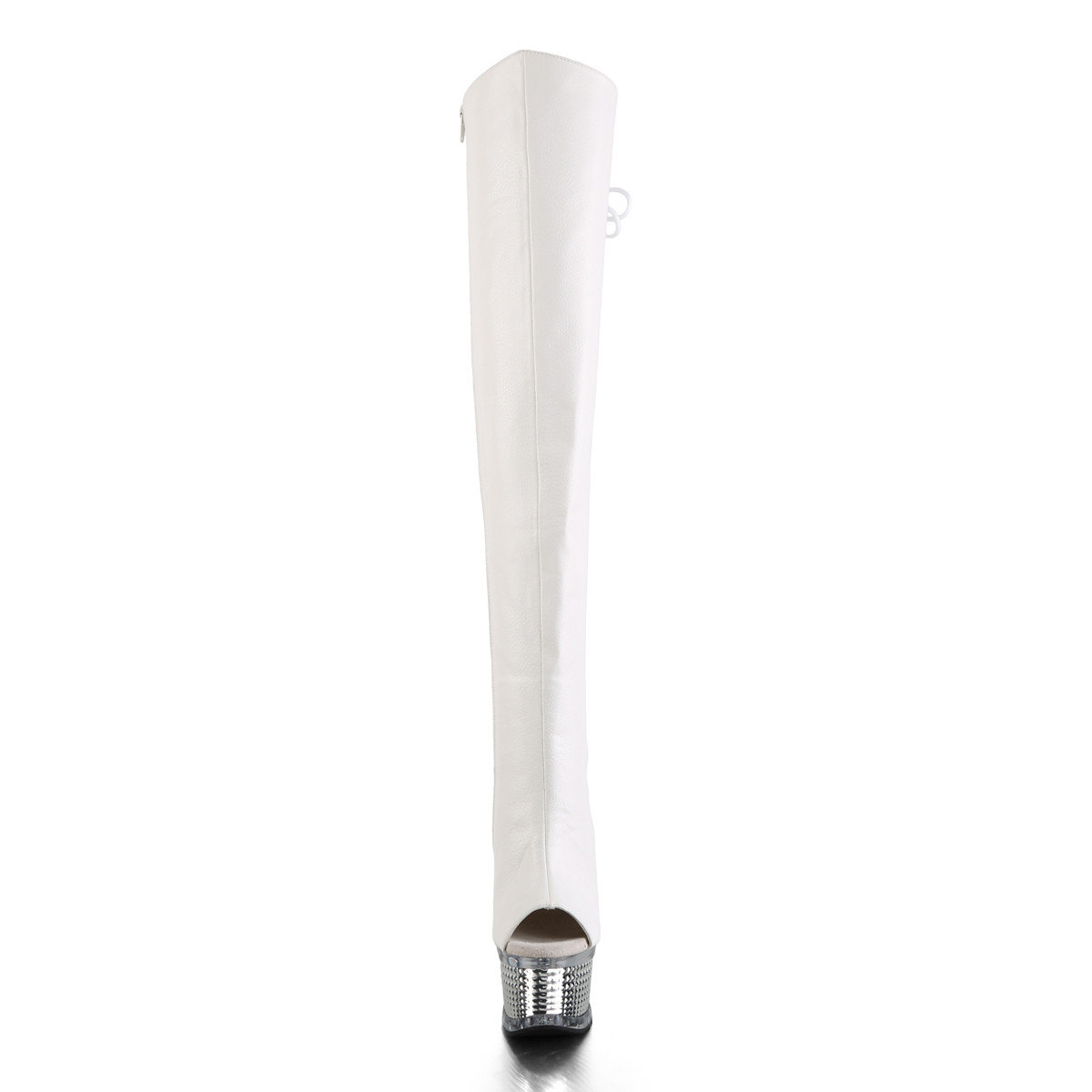 Pleaser Illusion-3019 WPU/SCH - Bílé kozačky s otevřenou špičkou na platformě s vysokými podpatky