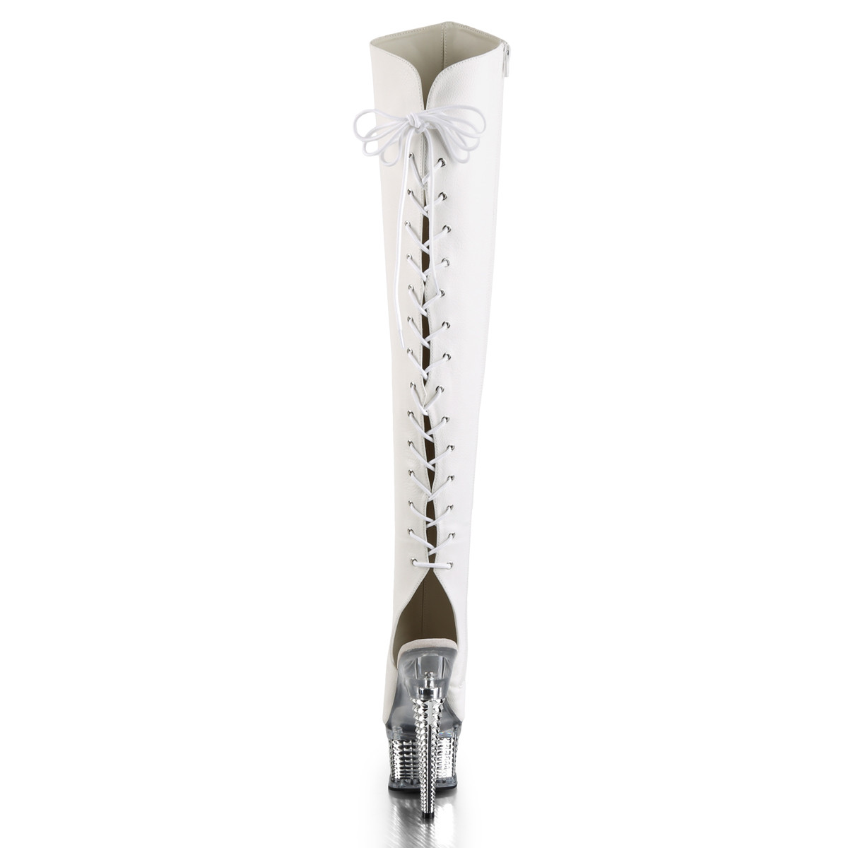 Pleaser Illusion-3019 WPU/SCH - Bílé kozačky s otevřenou špičkou na platformě s vysokými podpatky