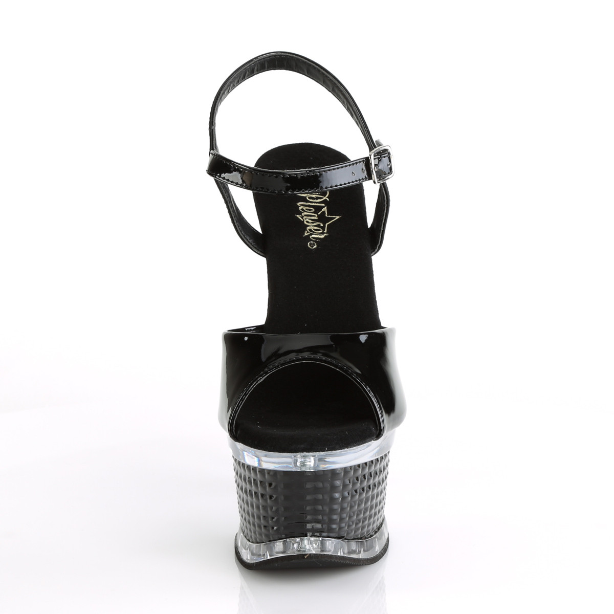 Pleaser Illusion-659 B/M - Lesklé černé sandály na platformě s vysokými podpatky