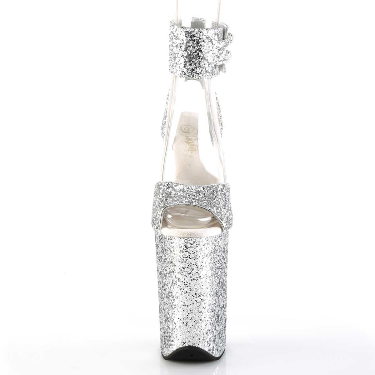 Pleaser Infinity-991LG SG/M - Stříbrné boty s páskem přes kotník na vysoké platformě