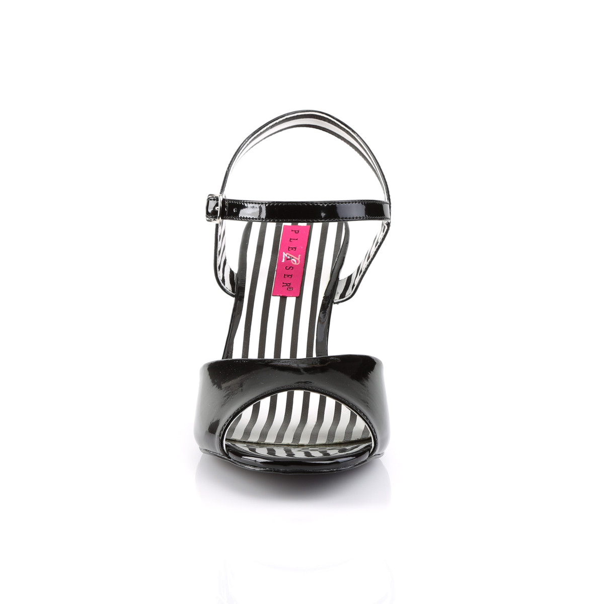 Pleaser Pink Label Jenna-09 B - Lesklé černé sandály s širokými podpatky