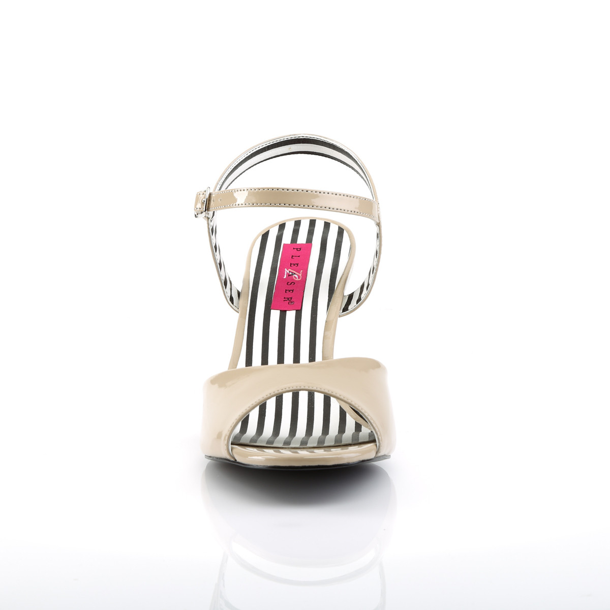 Pleaser Pink Label Jenna-09 CR - Lesklé béžové sandály s širokými podpatky