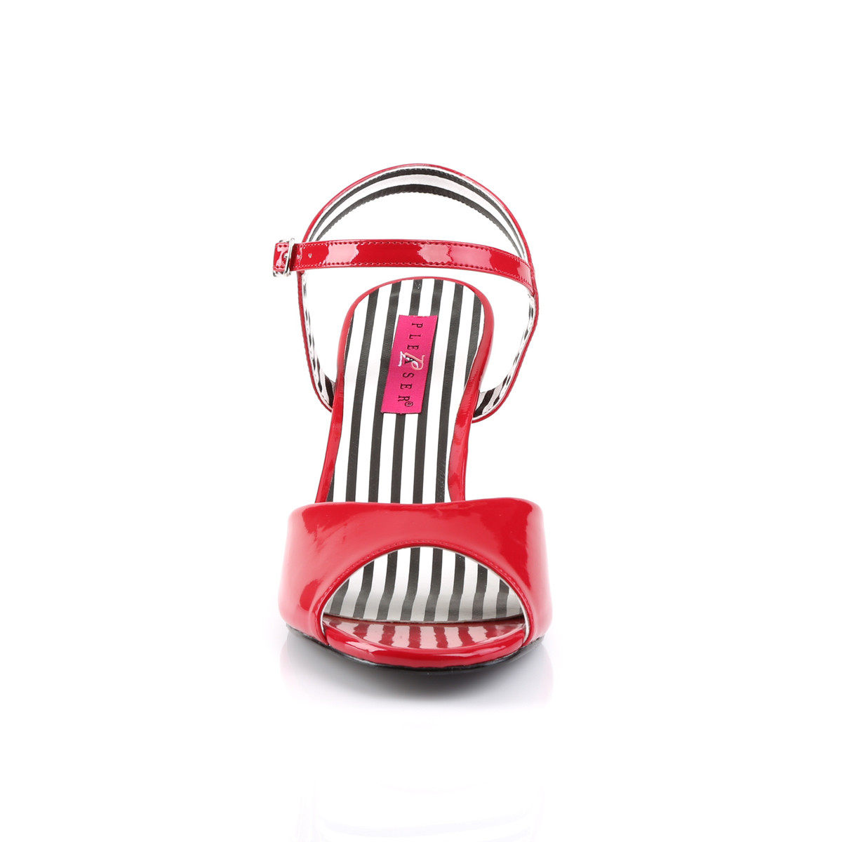 Pleaser Pink Label Jenna-09 R - Lesklé červené sandály s širokými podpatky
