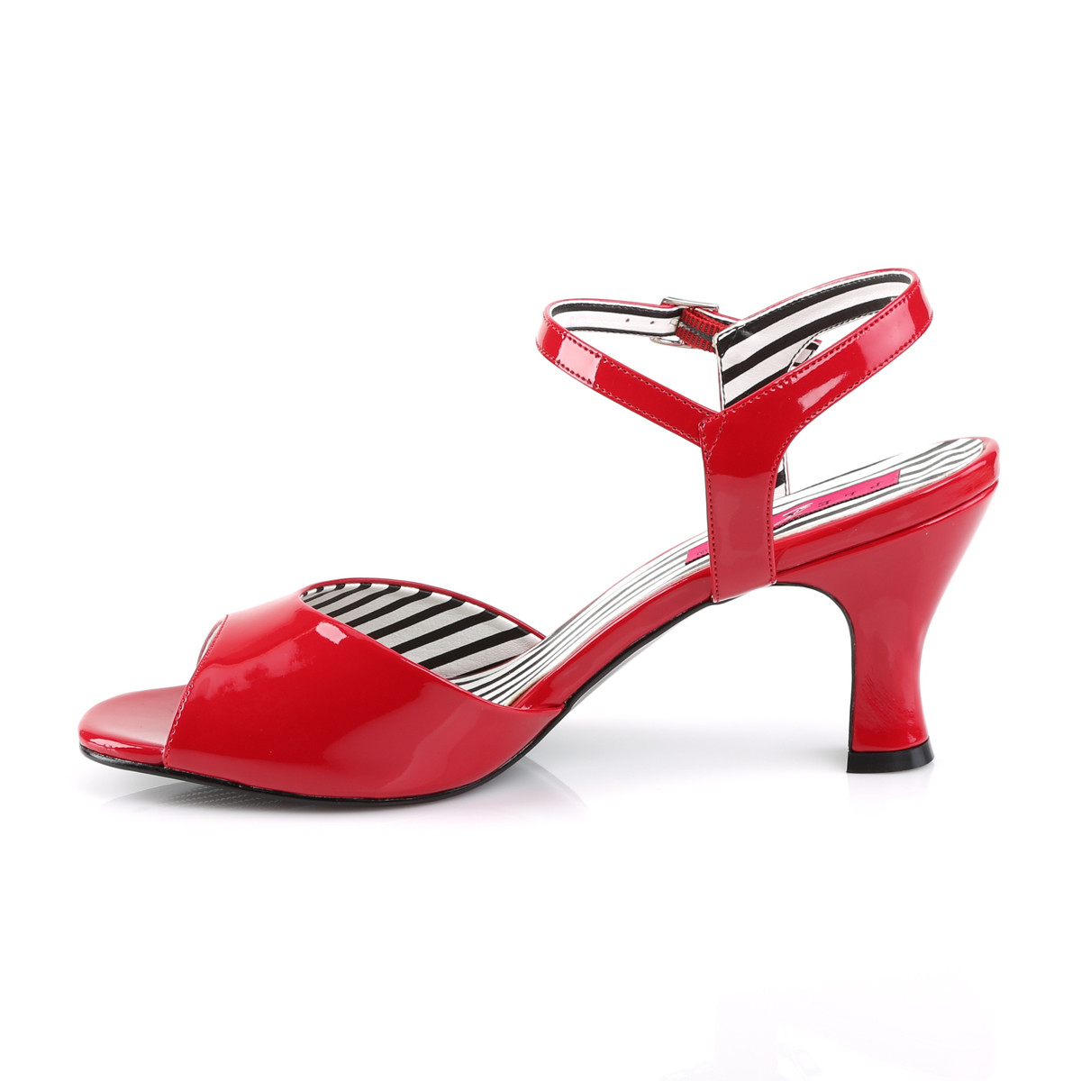 Pleaser Pink Label Jenna-09 R - Lesklé červené sandály s širokými podpatky