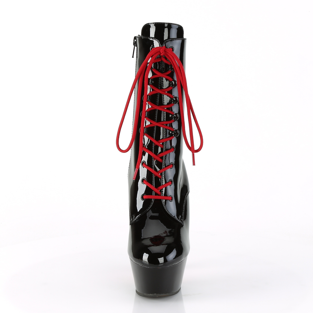 Pleaser Kiss-1020TT B/B-RCH - Lesklé černé kotníkové kozačky na platformě s vysokými podpatky