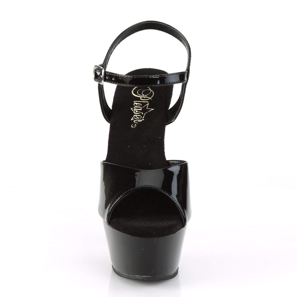 Pleaser Kiss-209CRS B/B-RRS - Lesklé černé sandály na platformě s vysokými podpatky