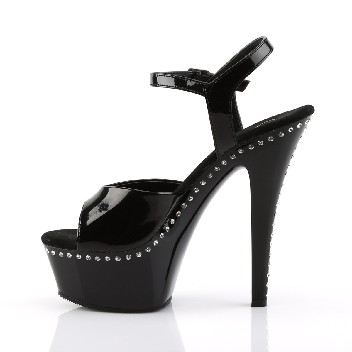 Pleaser Kiss-209LS B/M - Lesklé černé sandály na platformě s vysokými podpatky