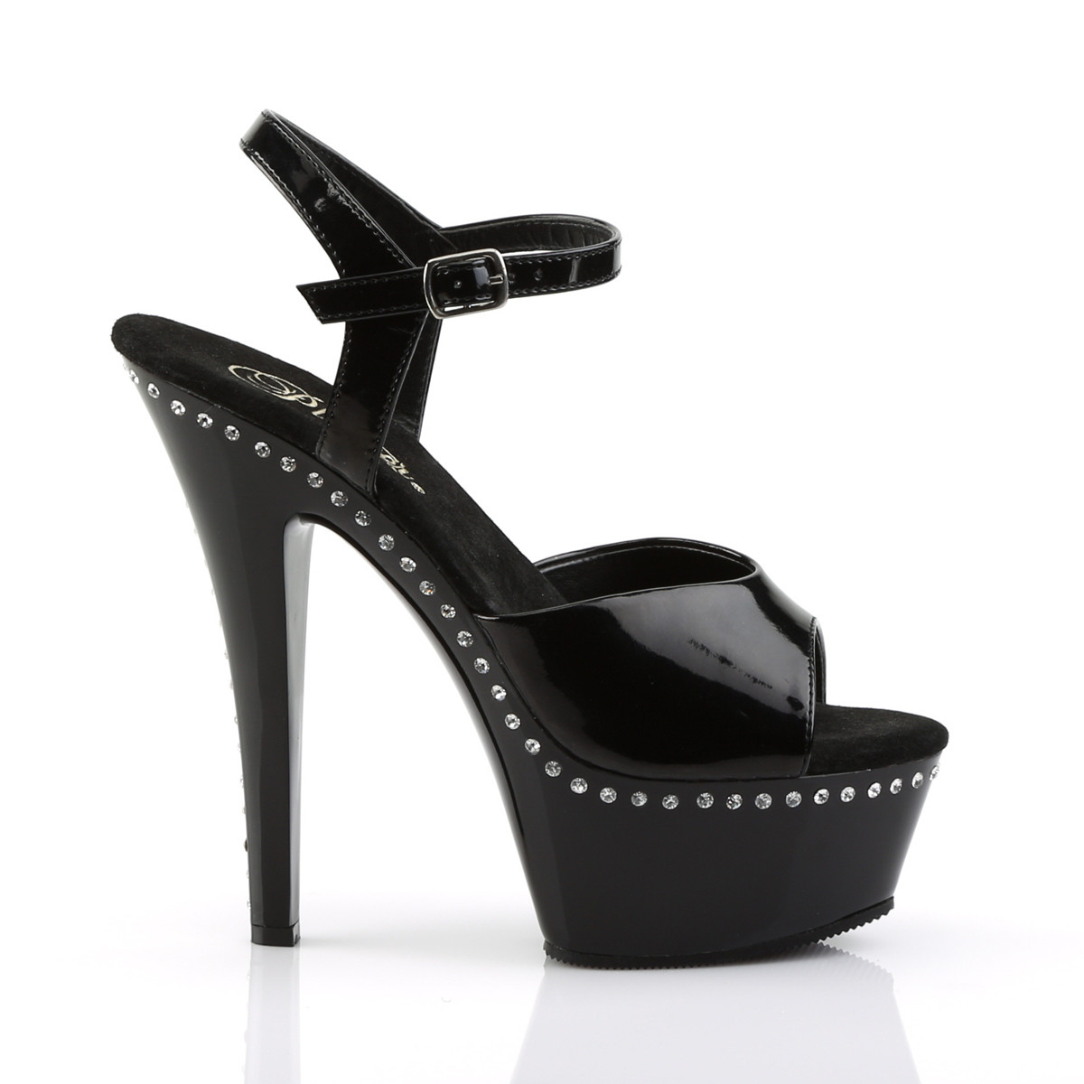 Pleaser Kiss-209LS B/M - Lesklé černé sandály na platformě s vysokými podpatky