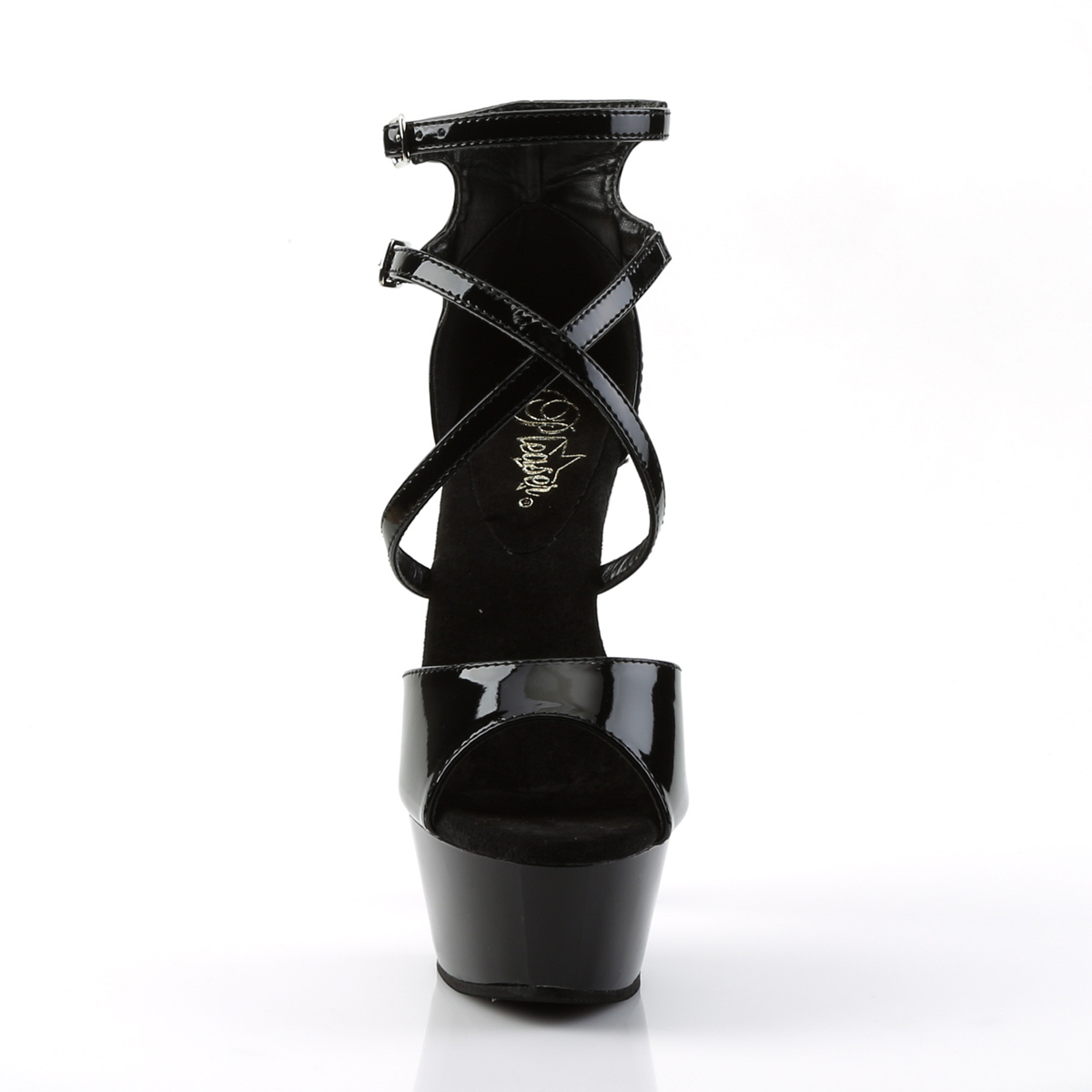Pleaser Kiss-254 B/M - Lesklé černé sandály na platformě s vysokými podpatky