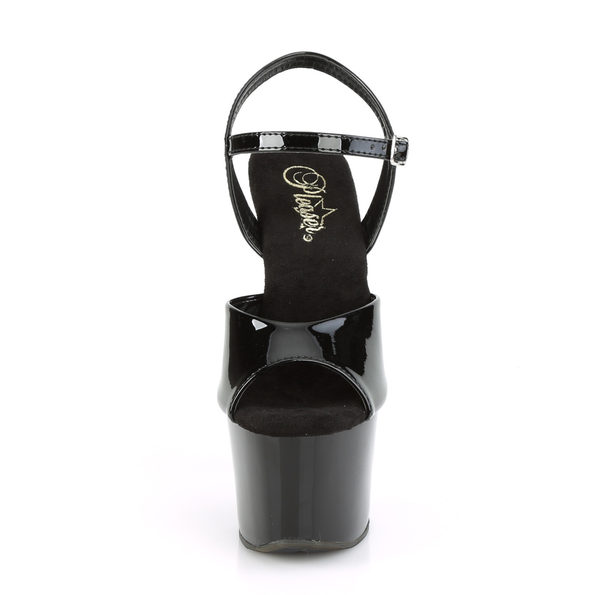 Pleaser Knucks-709 B/M - Lesklé černé sandály na vysoké platformě