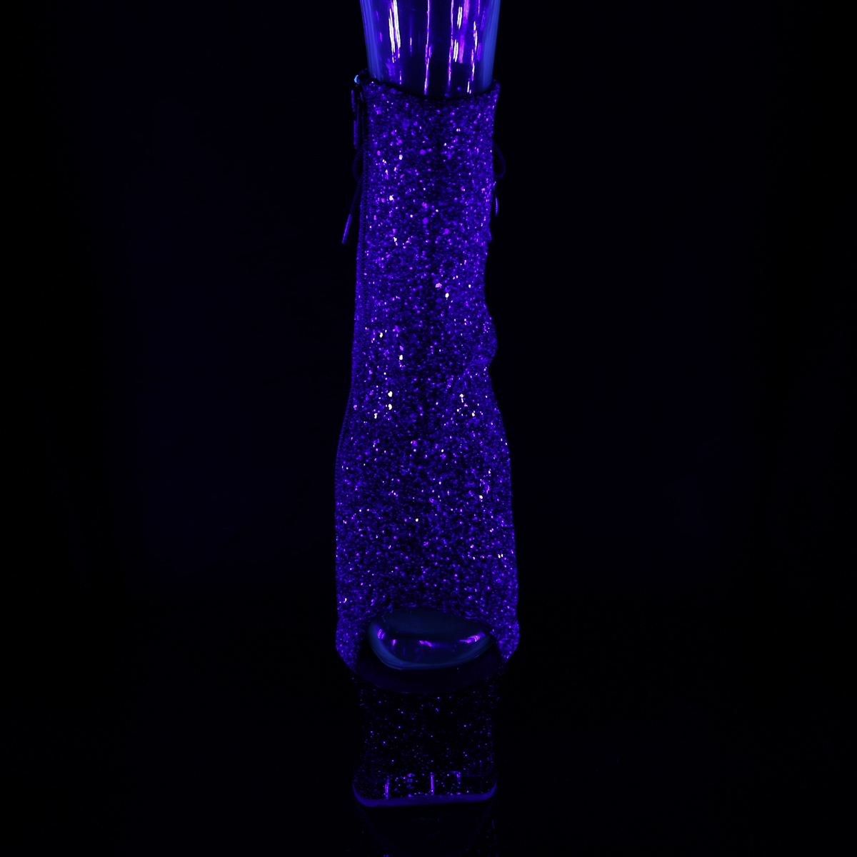 Pleaser Moon-1018MER PP-BG/B - Fialové kozačky s otevřenou špičkou na vysoké platformě