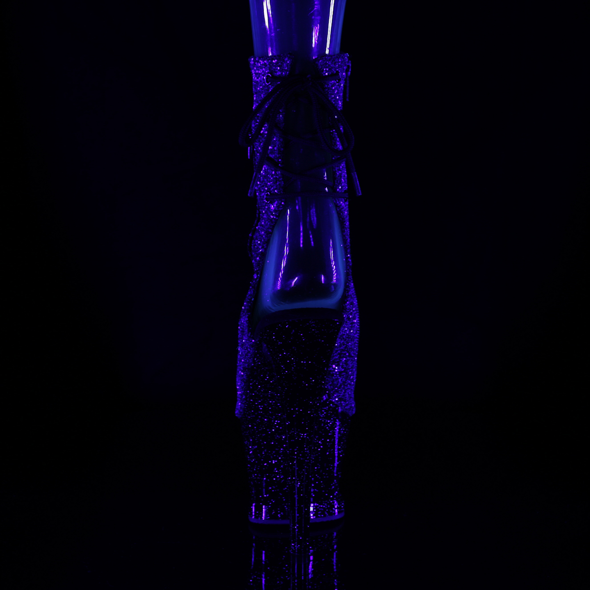 Pleaser Moon-1018MER PP-BG/B - Fialové kozačky s otevřenou špičkou na vysoké platformě