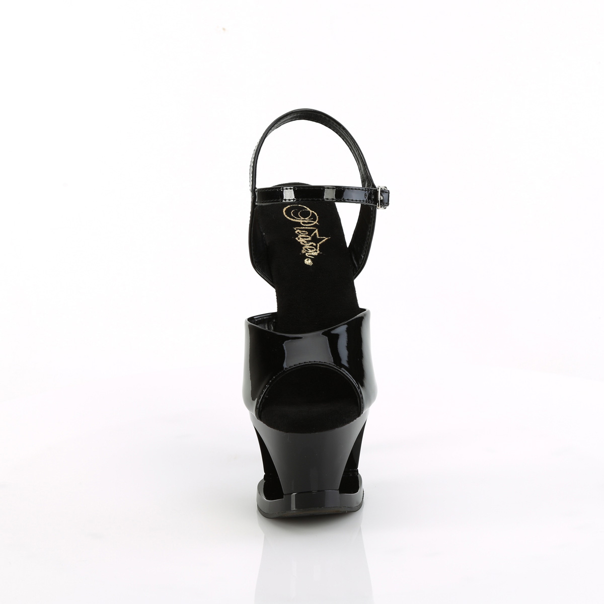 Pleaser Moon-709H B/B-R - Lesklé černé sandály na vysoké platformě