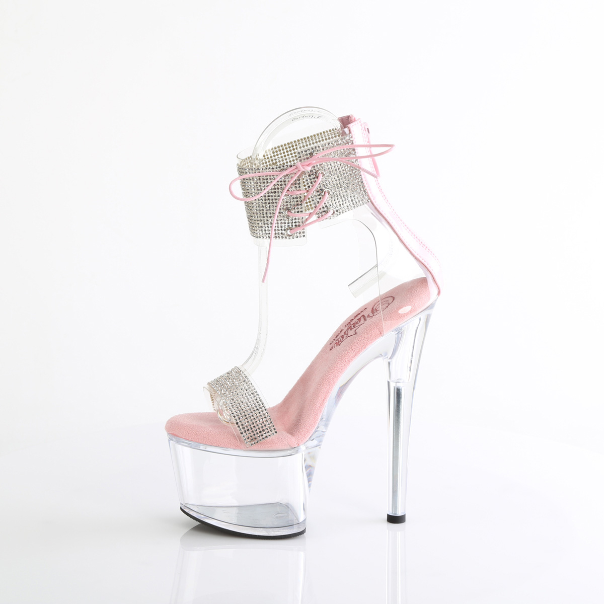 Pleaser Passion-727RS C-BP/C - Růžové boty s páskem přes kotník na vysoké platformě