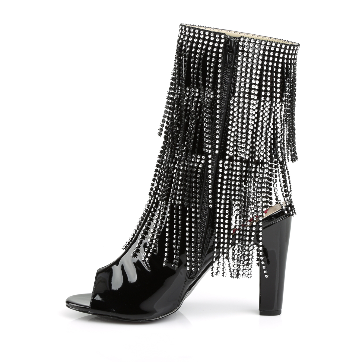 Pleaser Pink Label Queen-100 B - Lesklé černé kotníkové kozačky na vysokých širokých podpatcích
