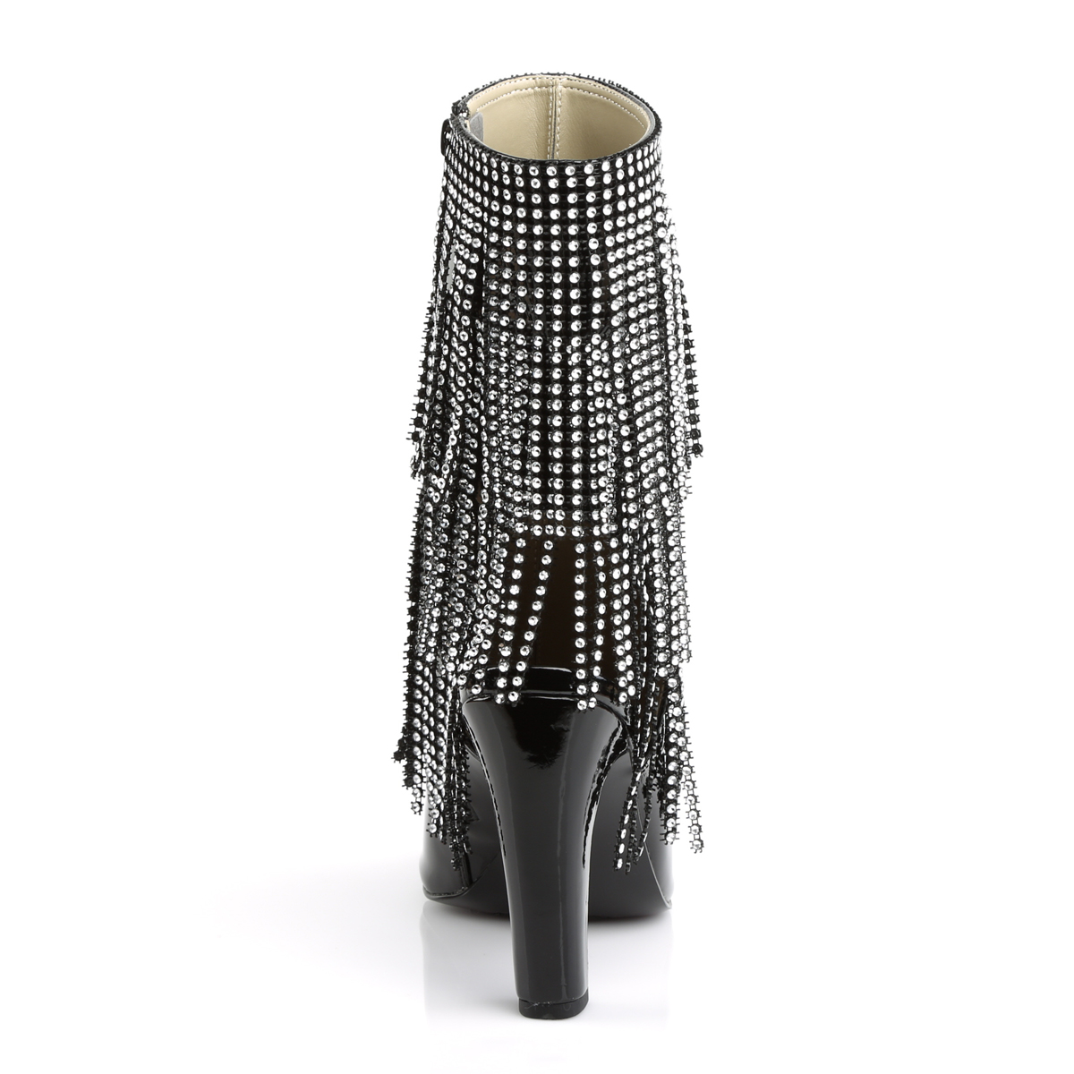 Pleaser Pink Label Queen-100 B - Lesklé černé kotníkové kozačky na vysokých širokých podpatcích