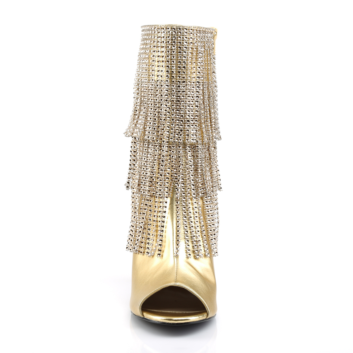 Pleaser Pink Label Queen-100 GPU - Zlaté kotníkové kozačky na vysokých širokých podpatcích