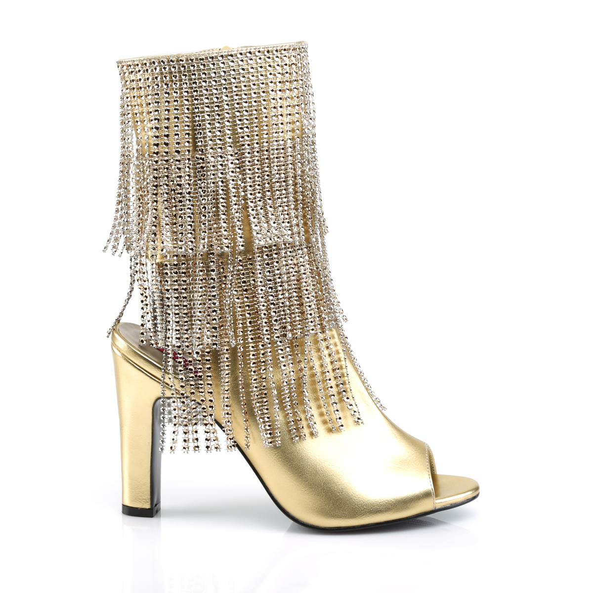 Pleaser Pink Label Queen-100 GPU - Zlaté kotníkové kozačky na vysokých širokých podpatcích