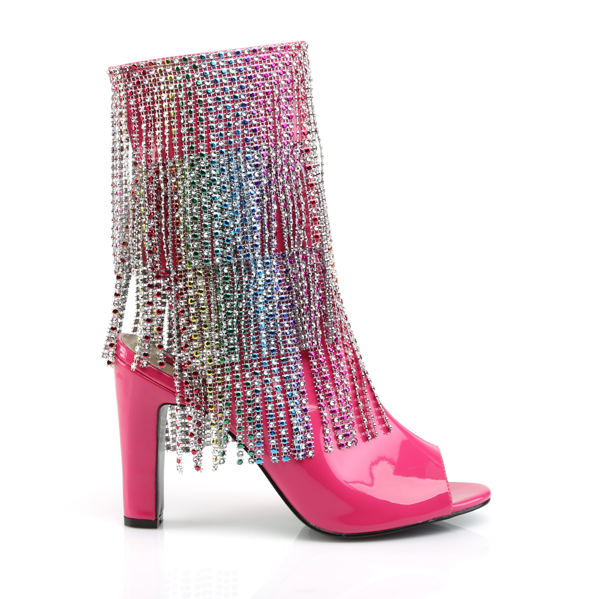 Pleaser Pink Label Queen-100 HP - Lesklé růžové kotníkové kozačky na vysokých širokých podpatcích