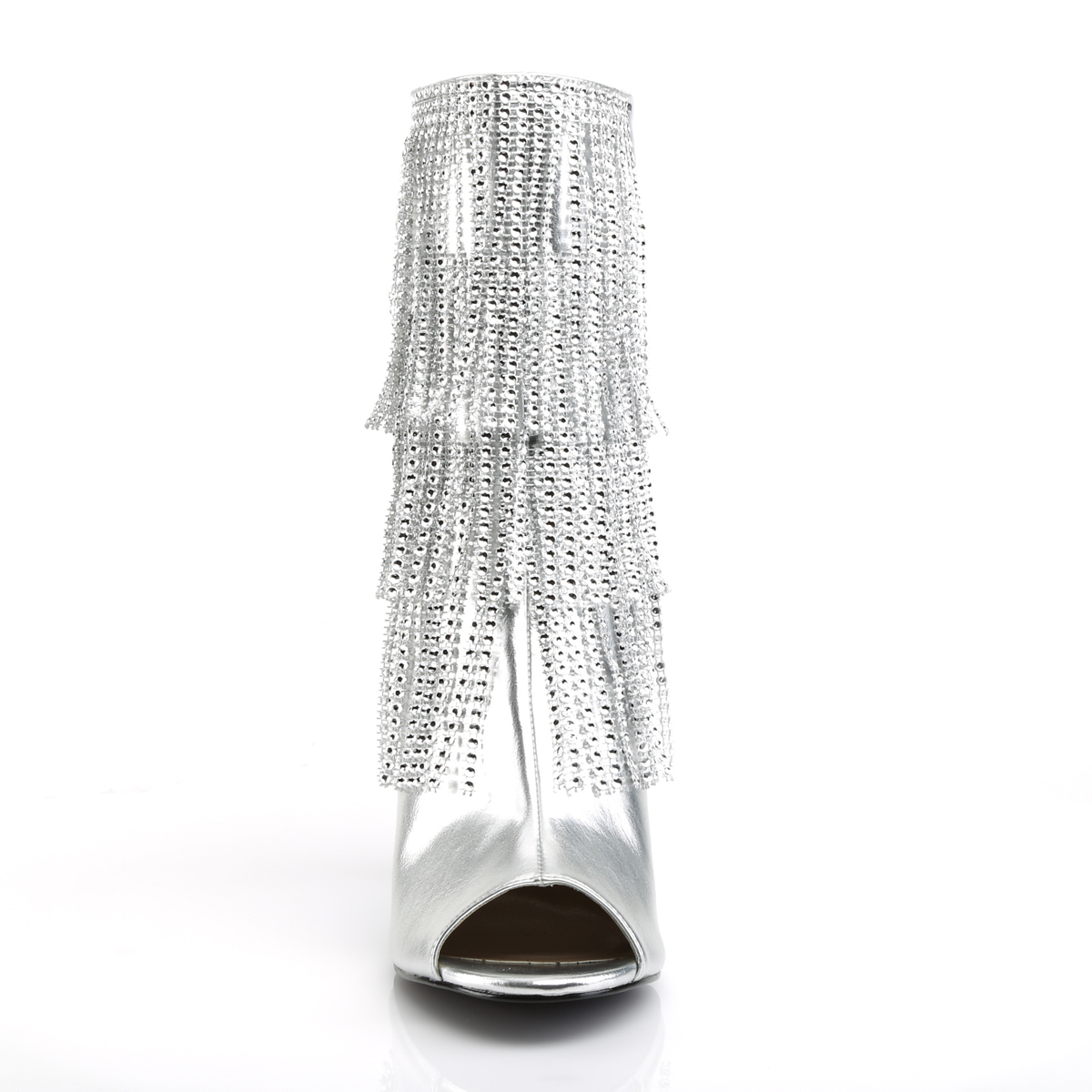 Pleaser Pink Label Queen-100 SPU - Stříbrné kotníkové kozačky na vysokých širokých podpatcích