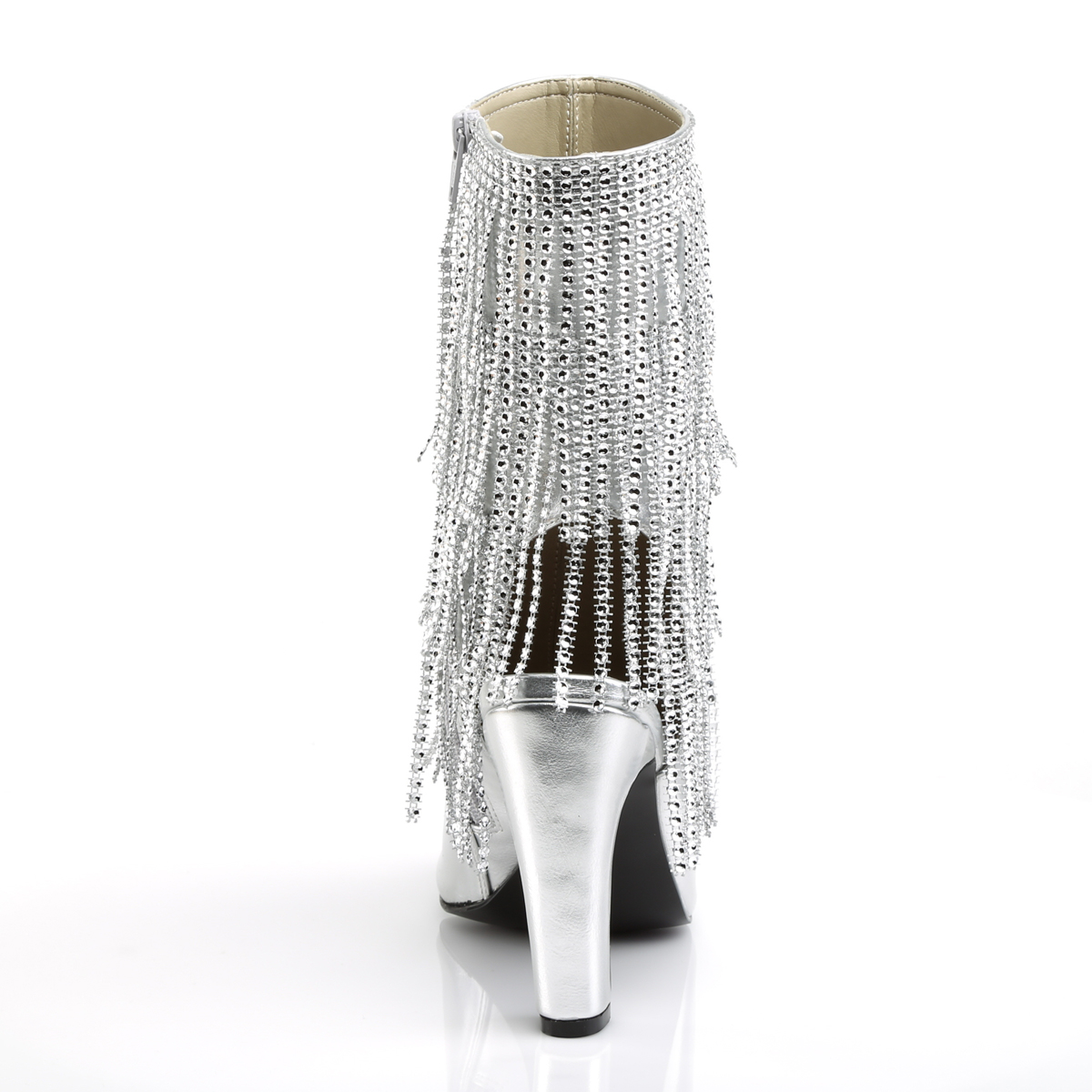 Pleaser Pink Label Queen-100 SPU - Stříbrné kotníkové kozačky na vysokých širokých podpatcích