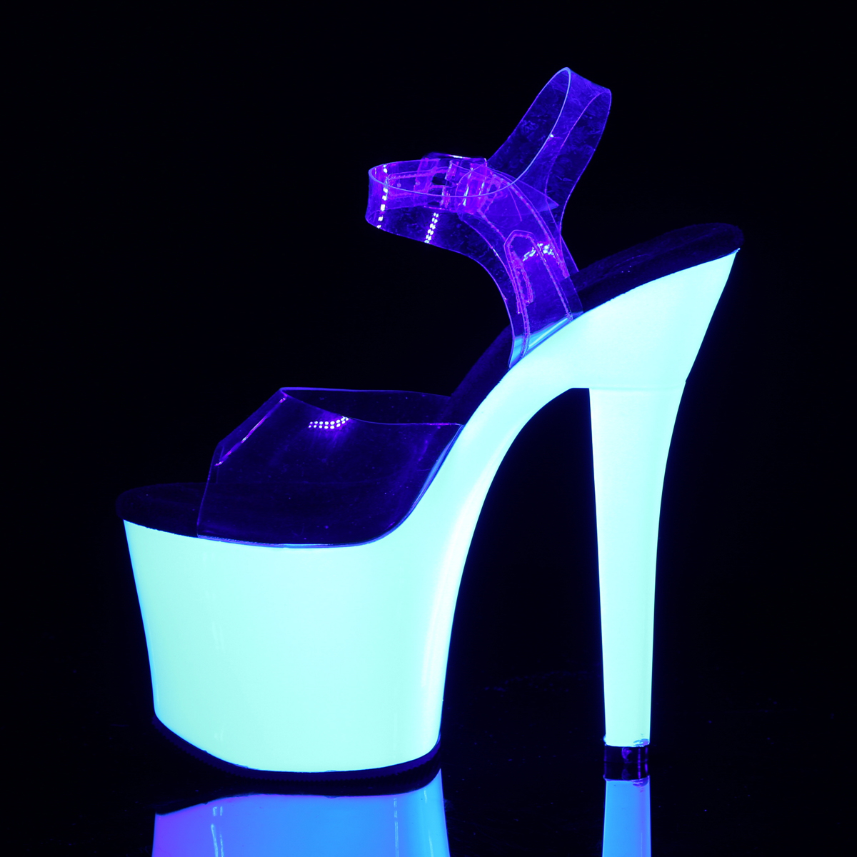 Pleaser Radiant-708UV C/NW - Průhledné uv reaktivní sandály na vysoké platformě