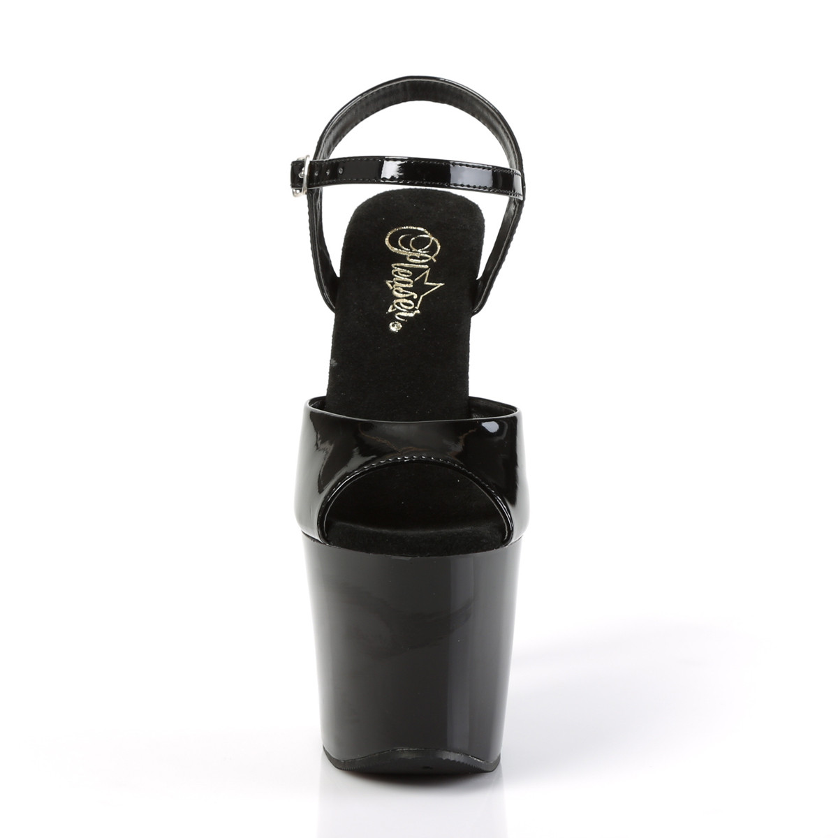 Pleaser Radiant-709 B/M - Lesklé černé sandály na vysoké platformě