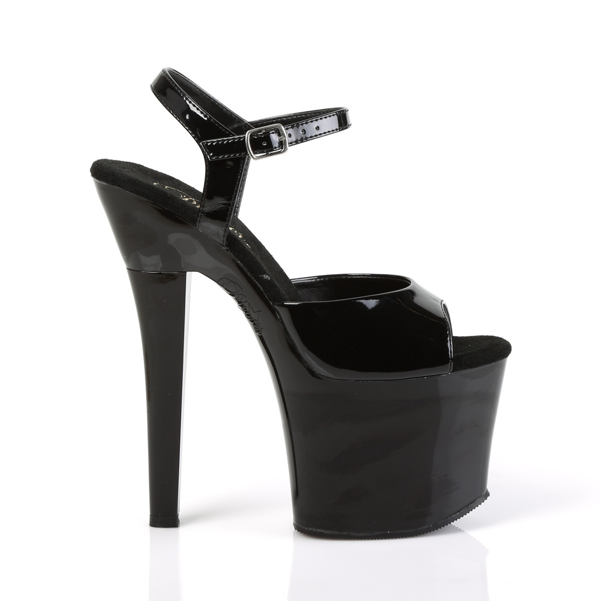 Pleaser Radiant-709 B/M - Lesklé černé sandály na vysoké platformě