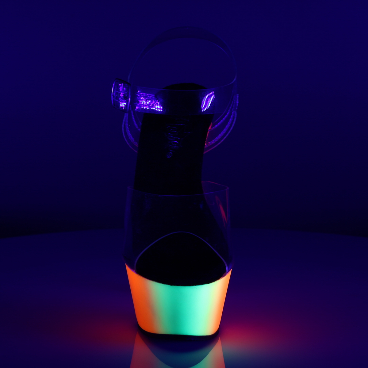 Pleaser Rainbow-208UV C/NMC - Průhledné uv reaktivní sandály na platformě s vysokými podpatky