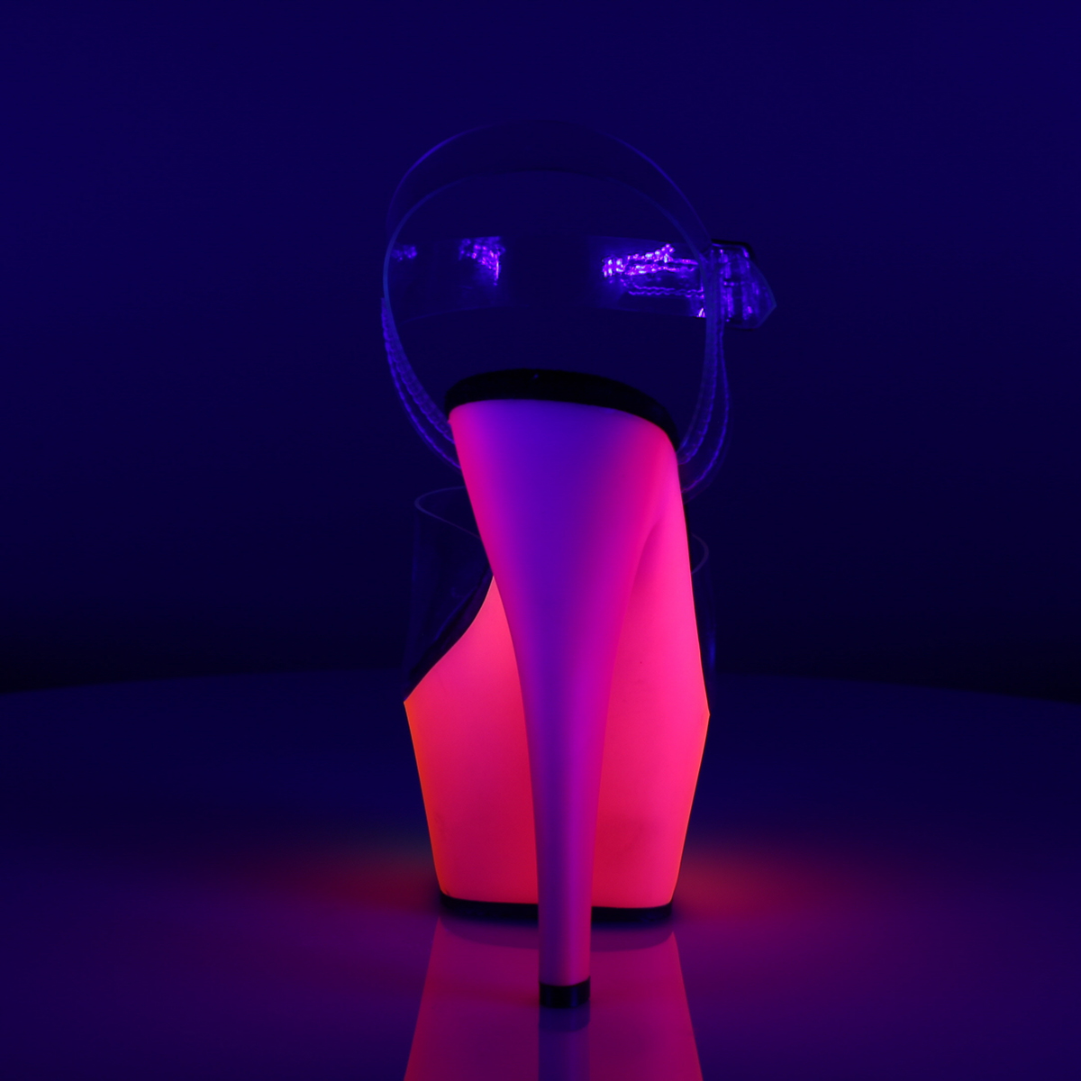 Pleaser Rainbow-208UV C/NMC - Průhledné uv reaktivní sandály na platformě s vysokými podpatky