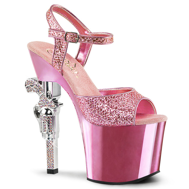 Pleaser Revolver-709G BPG/BPCH - Růžové sandály na vysoké platformě