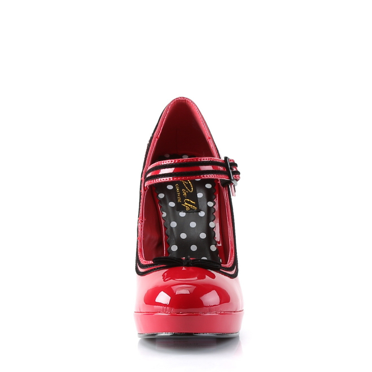 Pin Up Couture Secret-15 RPT - Lesklé červené lodičky s páskem bez platformy na vysokém podpatku