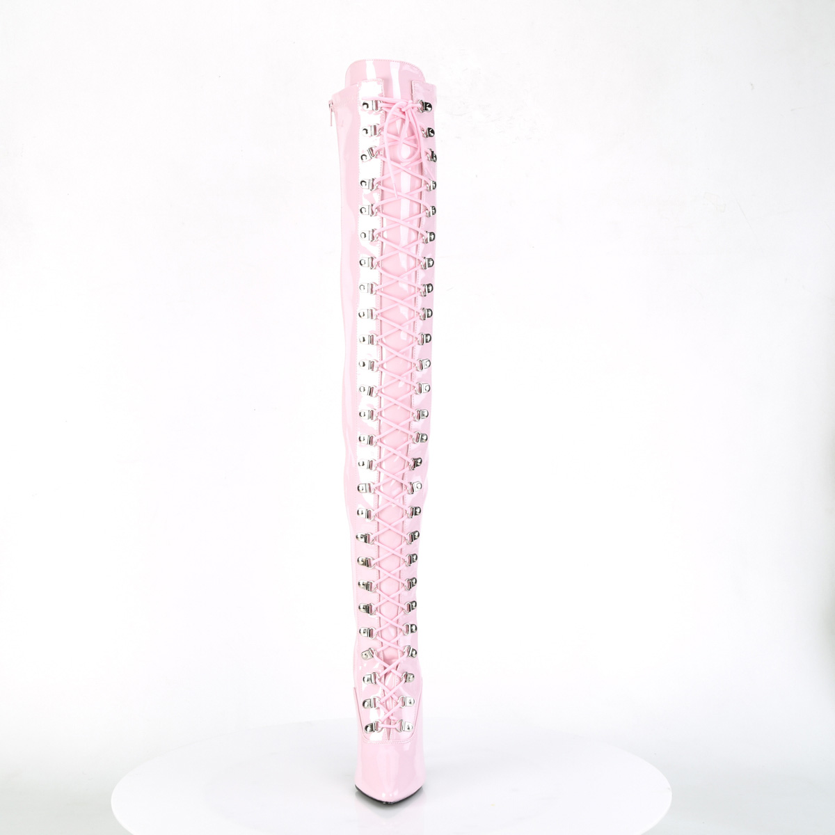 Pleaser Seduce-3024 BP - Lesklé růžové kozačky nad kolena na vysokém podpatku