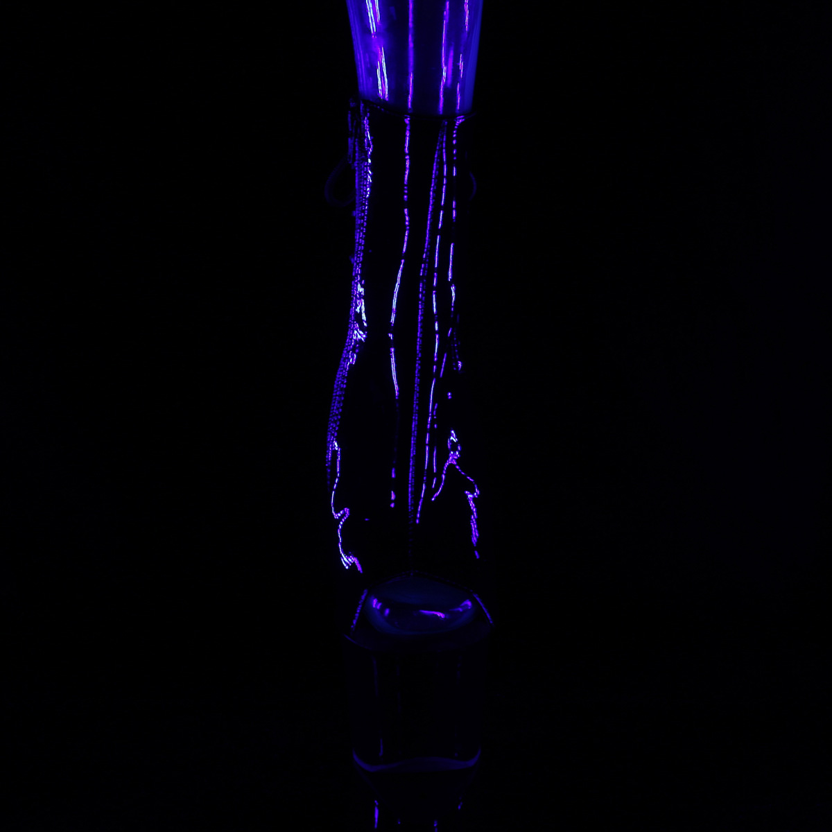 Pleaser Sky-1018TT B/B-NHP - Lesklé černé kozačky s otevřenou špičkou na vysoké platformě