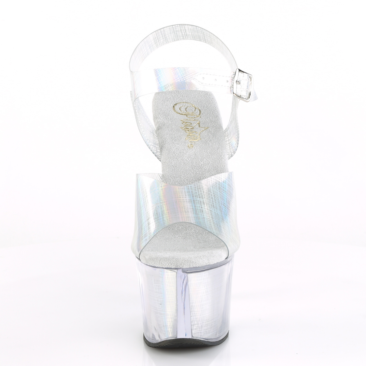 Pleaser Sky-308N-CRHM SHG/M - Stříbrné sandály na vysoké platformě