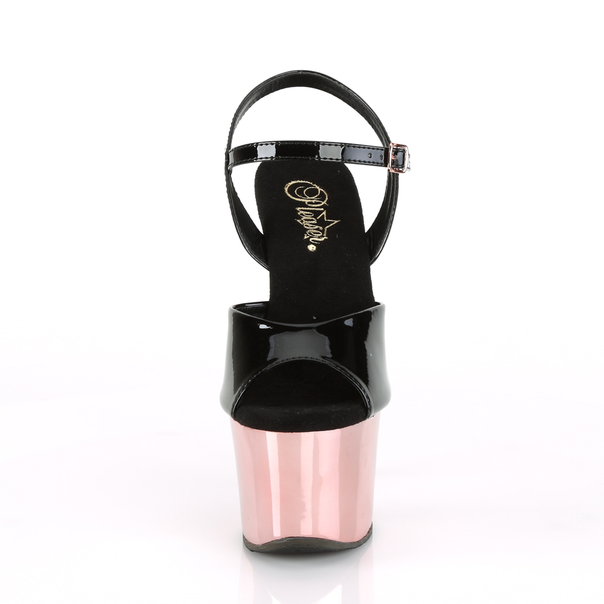 Pleaser Sky-309 B/ROGLDCH - Lesklé černé sandály na vysoké platformě