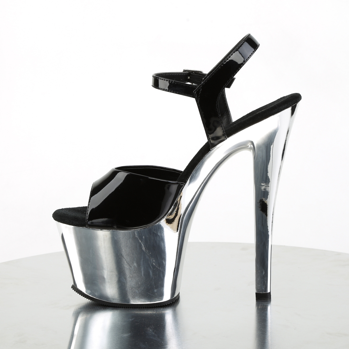 Pleaser Sky-309 B/SCH - Lesklé černé sandály na vysoké platformě