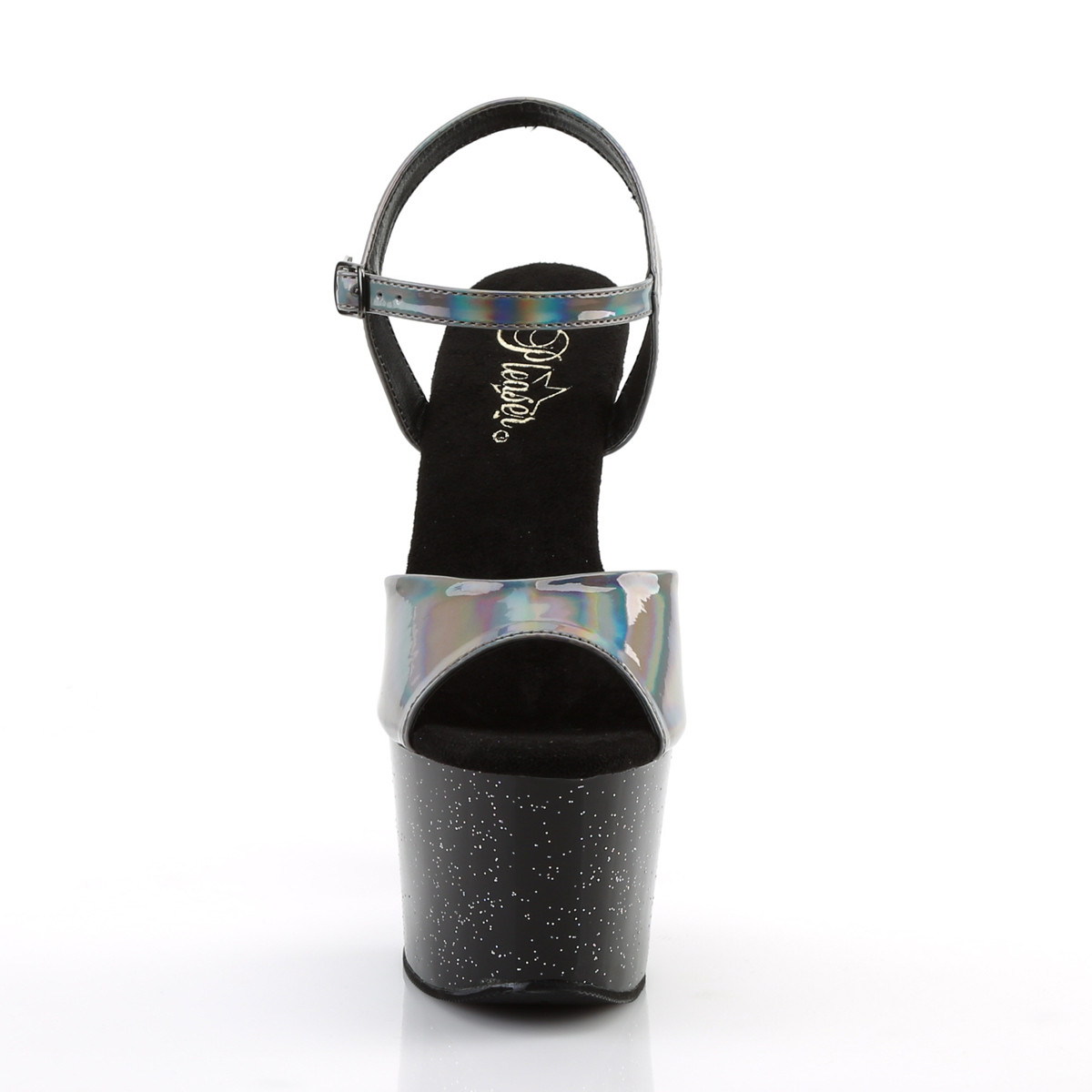 Pleaser Sky-309HG PWHG/B - Lesklé stříbrné sandály na vysoké platformě