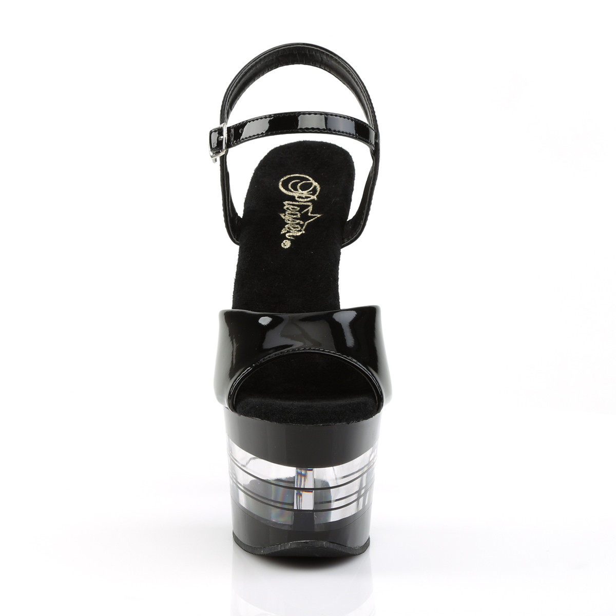 Pleaser Sky-309LN B/M - Lesklé černé sandály na vysoké platformě