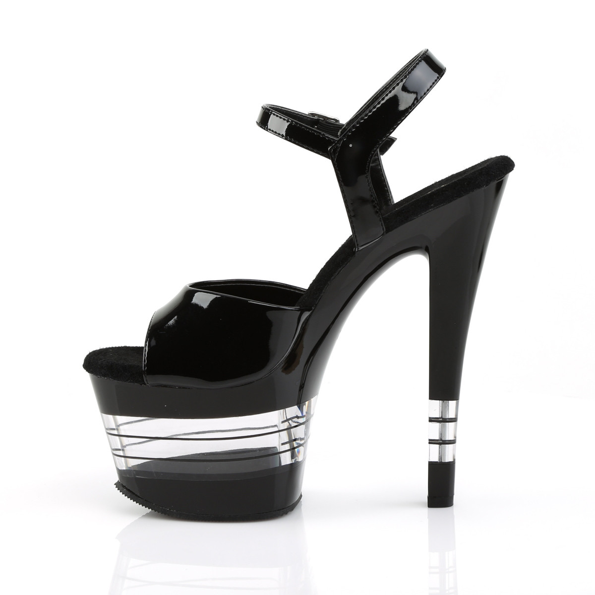 Pleaser Sky-309LN B/M - Lesklé černé sandály na vysoké platformě