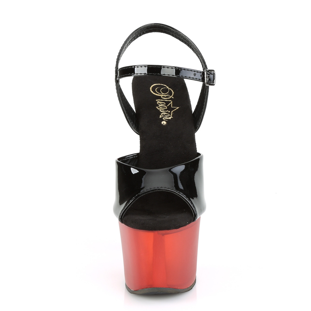 Pleaser Sky-309T B/R - Lesklé černé sandály na vysoké platformě