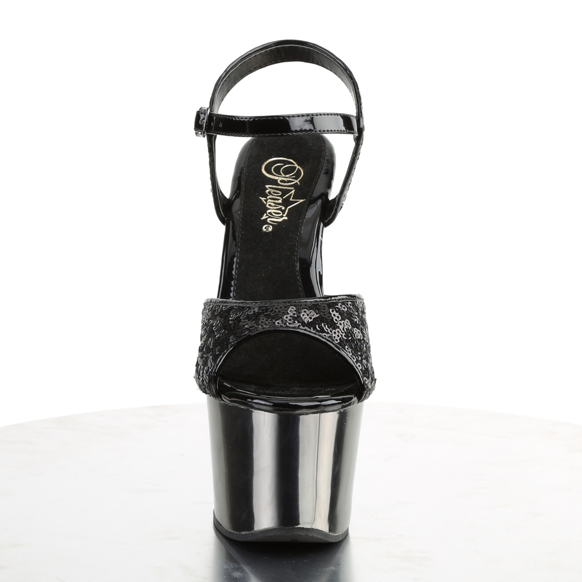 Pleaser Sky-310SQ B/PWCH - Černé sandály na vysoké platformě