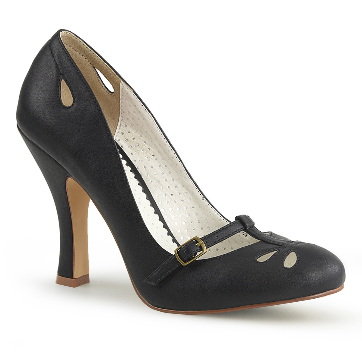 Pin Up Couture Smitten-20 BPU - Černé lodičky s páskem bez platformy na vysokém podpatku